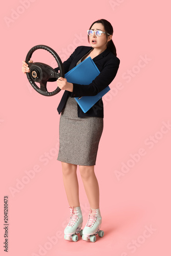 Stressed businesswoman on r...