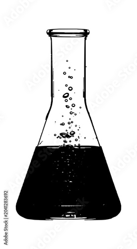 Erlenmeyer flask with bubbling liquid chemical reaction vector art
