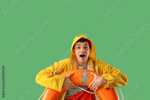 Surprised young sailor in r...