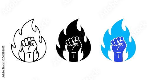 Fotografie Fist raised in flame icon representing protest, resistance, power, and revolutio