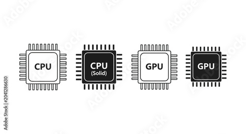 Obraz na płótnie Digital processor symbols collection showcasing Central Processing Unit (CPU) an