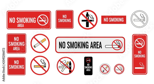 Obraz na płótnie Collection of various graphic signs indicating prohibited smoking areas, includi