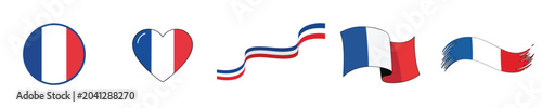 Obraz na płótnie France Flag Collection With Ribbon Heart And Brush Design