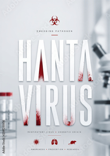 Medical lab setting with bold Hanta virus text