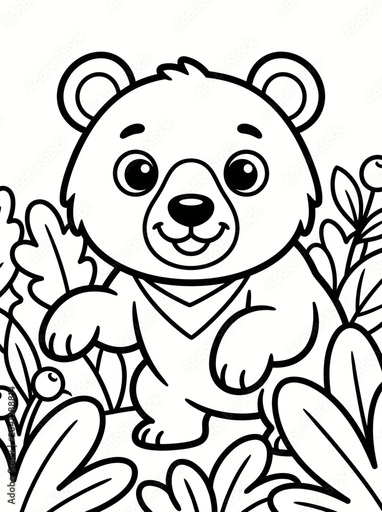 Fototapeta premium Cute Cartoon Sun Bear Cub Coloring Page for Kids. EPS Editable. Vector Illustrations.