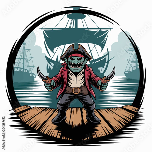 Картината върху платно Pirate Cartoon Character Illustration.