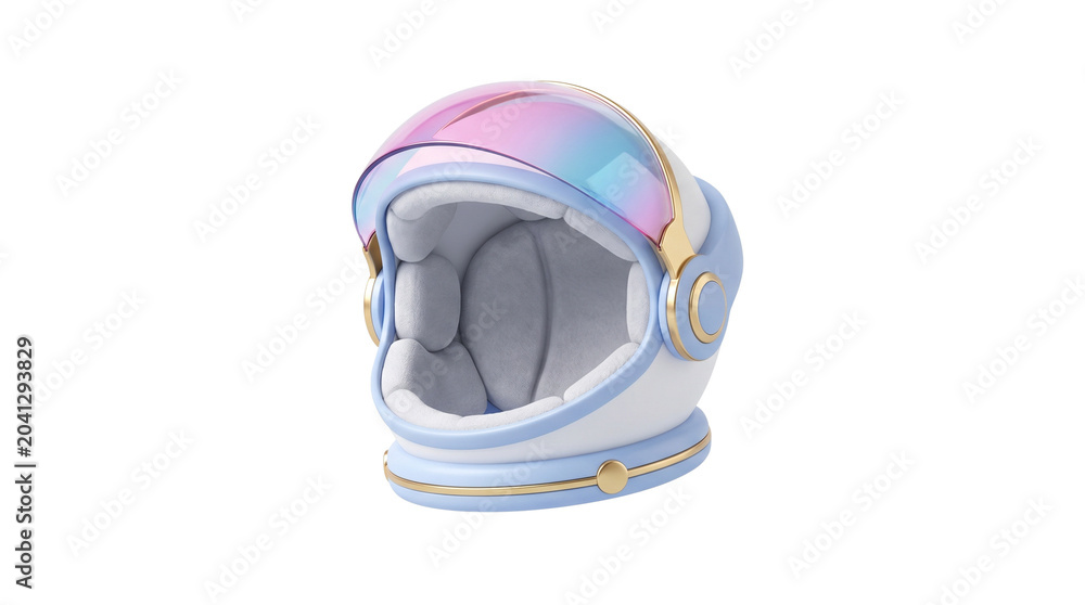 Fototapeta premium Premium 3D astronaut helmet with glossy visor and realistic materials, isolated on white background with clean commercial design.
