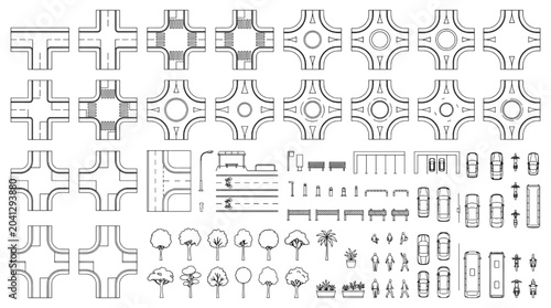 Obraz na plátně Collection of Architectural Elements in CAD Doors, Windows, Garages, and More fo