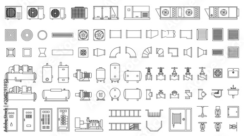 Bild auf Leinwand Extensive library of essential technical CAD block drawings for diverse architec