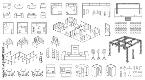 Bild auf Leinwand Comprehensive CAD blueprint assets for diverse event and exhibition layouts, fea