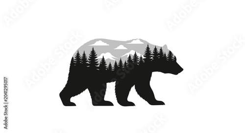 Fotografie Black silhouette of a walking bear.