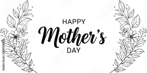 Happy Mothers Day floral greeting card with flowers and leaves