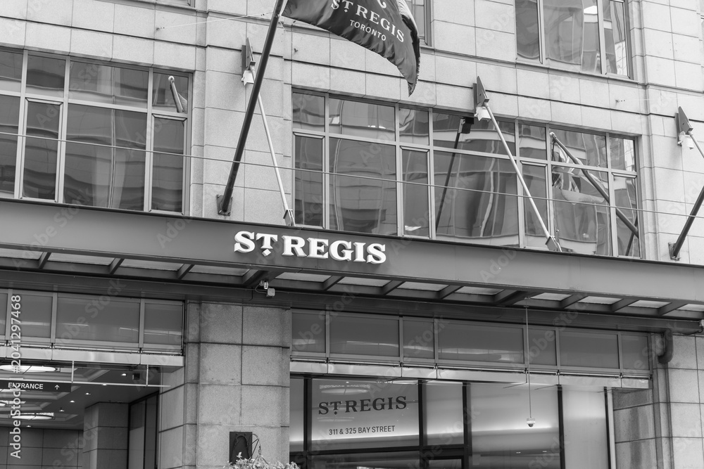 Naklejka premium black and white view of St Regis, a five-star hotel, located at 325 Bay St, Toronto