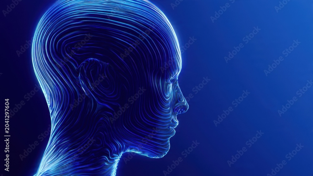 Obraz premium Digital Human Head Profile with Neural Network Lines