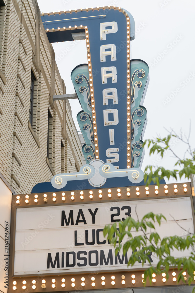 Naklejka premium Paradise Theatre (1937; 1006 Bloor St W), Art Deco neighborhood cinema designed by Benjamin Brown, operated as an adult film house named 