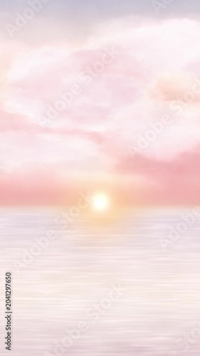 Beautiful watercolor sunset over the ocean background with calm waves and pink sky.Abstract gradient background（154）