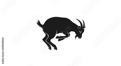 Canvas Print Dynamic Black Goat Silhouette Jumping on White Background