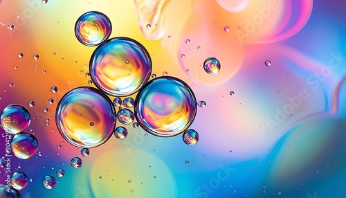 Vibrant Iridescent Oil Bubbles Floating.