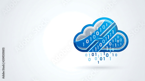 Blue cloud icon with binary code representing data storage technology
