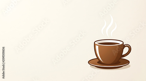 Steaming cup of coffee on a saucer over a minimal background