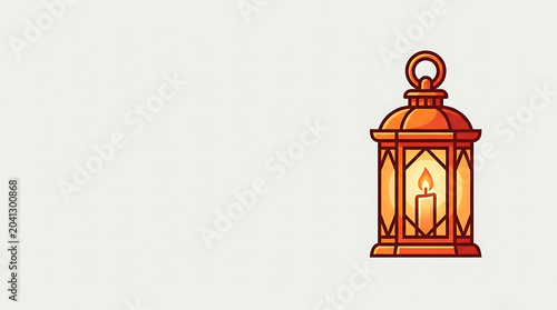 Traditional glowing lantern with candle on minimalist background