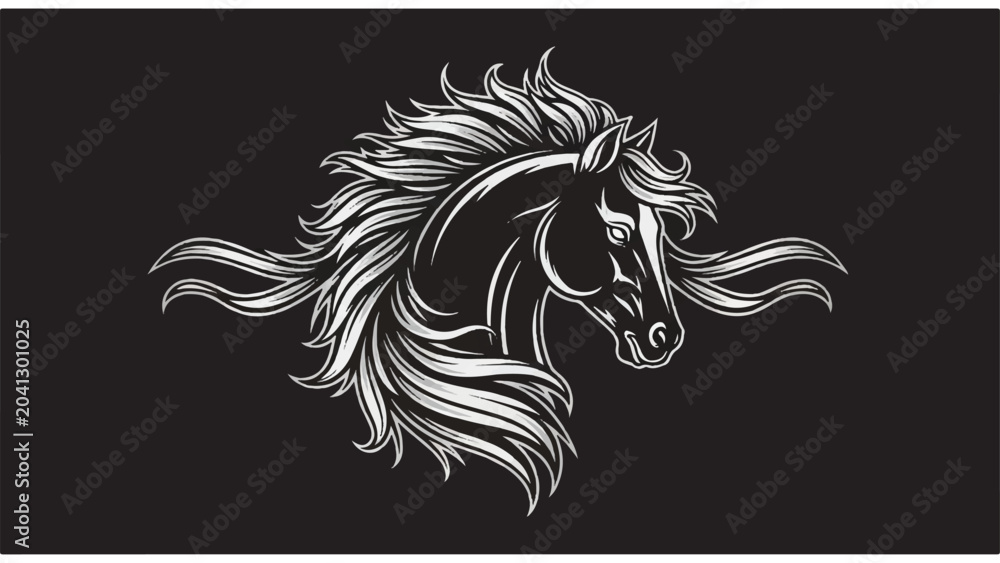 Fototapeta premium Detailed Horse Head Illustration with Flowing Mane.
