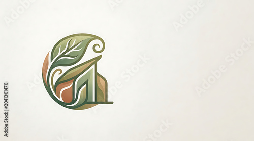 Stylized leaf and house emblem for sustainable architecture