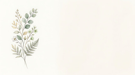 Muted green botanical leaf and flower watercolor border design
