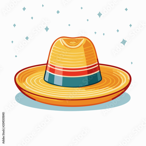 Illustration of a Yellow Sombrero Hat with Colorful Band