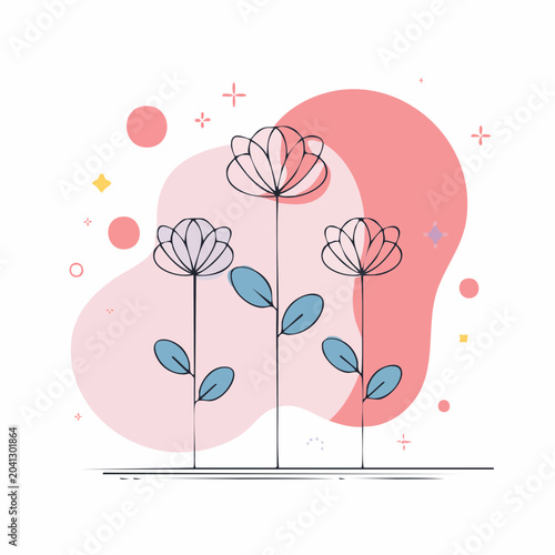 Minimalist Line Art Flowers with Abstract Shapes