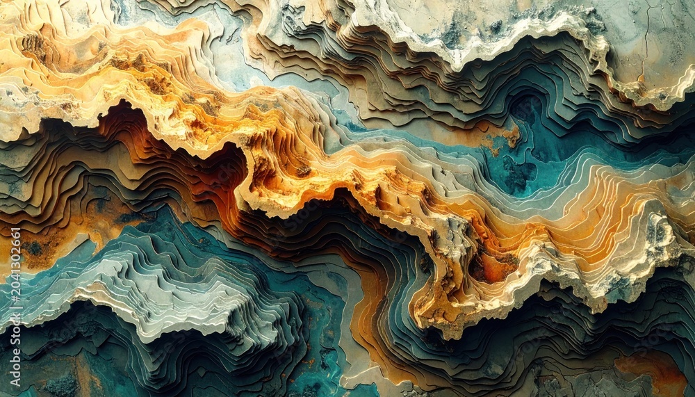 Obraz premium Abstract layered terrain mimicking canyons with varied hues