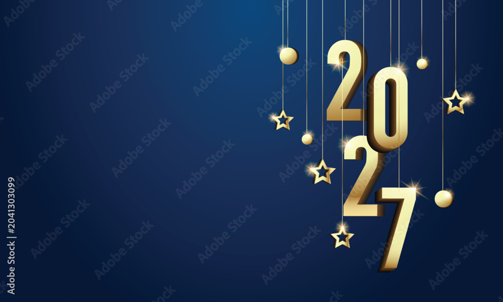Obraz premium Stylish Blue 3D Number 2027 Design for Happy New Year Greeting
