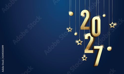Stylish Blue 3D Number 2027 Design for Happy New Year Greeting
