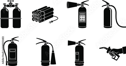 Foto Fire Extinguisher and Safety Equipment Silhouette Collection with Emergency Prot