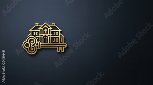 Gold house and key icon representing luxury real estate