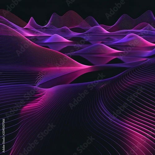 Abstract digital landscape with glowing pink and purple dotted wave patterns abstract landscape technology particle background futuristic structure creative illustration geometry