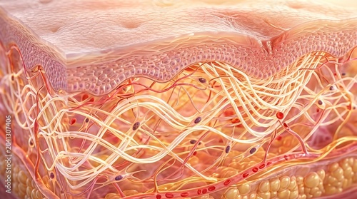 Detailed cross-section of human skin layers showing epidermis and dermis structure