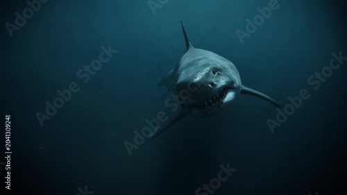 Megalodon swimming underwater with sudden jump scare