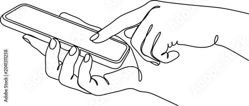 Photos Continuous one line drawing of a person holding and using a smartphone