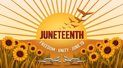 Juneteenth Commemoration of Freedom and Unity with Sunflowers and Birds