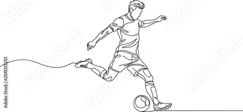 Tableau sur toile Continuous one line drawing of a male soccer player kicking the ball