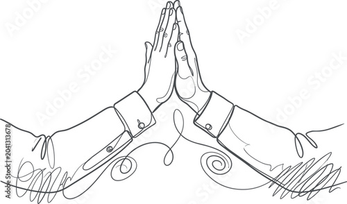 Billede på lærred Continuous line drawing of two people giving a high five.