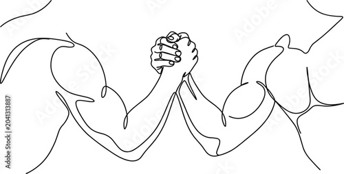 Konstfotografi Continuous line art illustration of two muscular arms engaged in an intense arm wrestling match