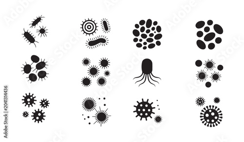 Canvas Print Microscopic bacteria and virus icons set for medical science and infectious disease study
