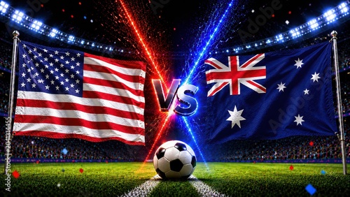 Intense soccer match usa vs australia stadium arena sports event competitive environment dynamic viewpoint global rivalry ,  2026