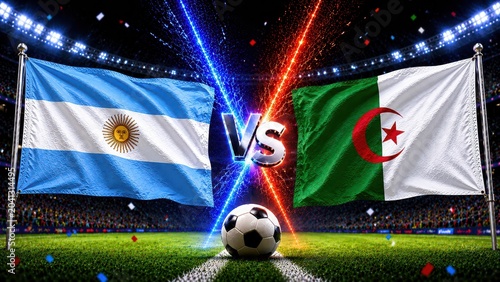 Exciting soccer match argentina vs algeria stadium showdown sports event nighttime spectacle spectator's perspective ,  2026