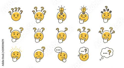 Φωτογραφία Set of thinking emoticons expressing confusion ideas and questioning