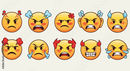 Tableau sur toile Cartoon angry emoticons set diverse expressions of frustration and rage