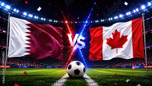 Qatar vs canada an exciting soccer rivalry in the stadium sports event outdoor arena nighttime spectacle ,  2026