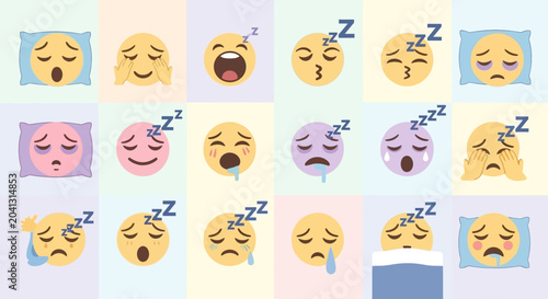 Tableau sur toile Sleepy emoji expressions illustrations of diverse emotions and rest